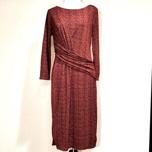 Talbots Burnt Orange Print Long Sleeve Stretch Sheath Midi Dress Size Small